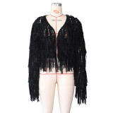 Solid Crocheted Tassel Hollow Long Sleeve Coat ZSD-0118