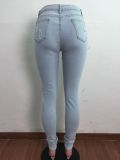 Denim Ripped Hole Skinny Jeans Pants LA-3264