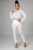 Sexy Hole Hollow Out Long Sleeve 2 Piece Pants Set LA-3278