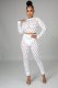 Sexy Hole Hollow Out Long Sleeve 2 Piece Pants Set LA-3278