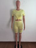 Casual Solid Hole T Shirt And Shorts Two Piece Sets LA-3277