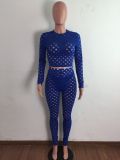 Sexy Hole Hollow Out Long Sleeve 2 Piece Pants Set LA-3278