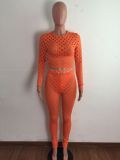 Sexy Hole Hollow Out Long Sleeve 2 Piece Pants Set LA-3278