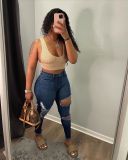 Plus Size Denim Ripped Hole Skinny Jeans Pants OD-8458