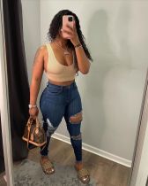 Plus Size Denim Ripped Hole Skinny Jeans Pants OD-8458