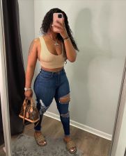 Plus Size Denim Ripped Hole Skinny Jeans Pants OD-8458