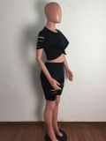 Casual Solid Hole T Shirt And Shorts Two Piece Sets LA-3277