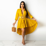 Solid 3/4 Sleeve Irregular Shirt Dress ZSD-0420