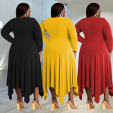 Plus Size Letter Print Long Sleeve Irregular Maxi Dress WPF-80338
