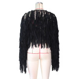 Solid Crocheted Tassel Hollow Long Sleeve Coat ZSD-0118