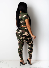 Camo Print Hole Short Sleeve 2 Piece Pants Set LA-3209