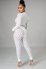 Sexy Hole Hollow Out Long Sleeve 2 Piece Pants Set LA-3278