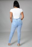 Denim Mid-Waist Hole Skinny Jeans Pants LA-3270