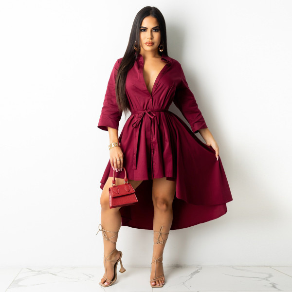 Solid 3/4 Sleeve Irregular Shirt Dress ZSD-0420