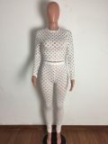 Sexy Hole Hollow Out Long Sleeve 2 Piece Pants Set LA-3278