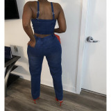 Denim Embroidery Two Piece Pants Set LA-3219