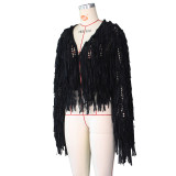 Solid Crocheted Tassel Hollow Long Sleeve Coat ZSD-0118