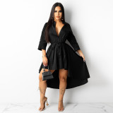 Solid 3/4 Sleeve Irregular Shirt Dress ZSD-0420