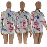 Casual Printed Long Sleeve Blouse Top ZDF-31161