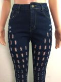 Denim Mid-Waist Hole Flared Jeans Pants LA-3273