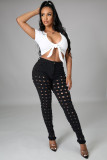 Denim Mid-Waist Hole Skinny Jeans Pants LA-3270