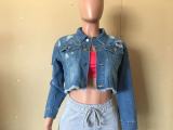Plus Size Denim Ripped Full Sleeve Short Coat OD-8455