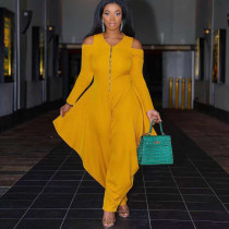 Solid Cold Shoulder Long Sleeve Harem Jumpsuit MXDF-6057