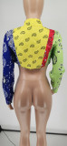 Sexy Printed Long Sleeve Cropped Blouse Top WSYF-5905
