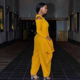 Solid Cold Shoulder Long Sleeve Harem Jumpsuit MXDF-6057