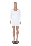 Sexy Solid Ruched Long Sleeve Slim Mini Dress MZ-2663