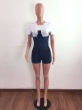 Denim Patchwork Short Sleeve Mini Dress LA-3291