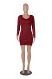 Sexy Solid Ruched Long Sleeve Slim Mini Dress MZ-2663