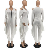 Solid Cold Shoulder Long Sleeve Harem Jumpsuit MXDF-6057