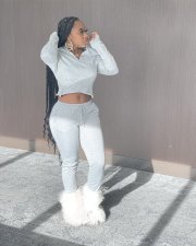 Casual Solid Hooded Long Sleeve 2 Piece Pants Set CXLF-857