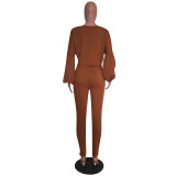 Pre Order: About 7 work days shipping Casual Solid Lantern Sleeve Two Piece Pants Set YUEM-66189