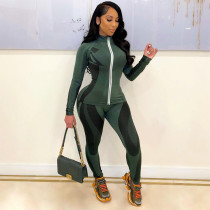 Casual Printed Long Sleeve Zipper 2 Piece Pants Set QSF-51047