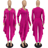 Solid Cold Shoulder Long Sleeve Harem Jumpsuit MXDF-6057