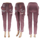 Casual Printed Drawstring Pocket Pants WSYF-5898