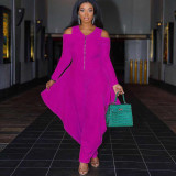 Solid Cold Shoulder Long Sleeve Harem Jumpsuit MXDF-6057