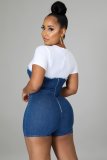 Denim Patchwork Short Sleeve Mini Dress LA-3291