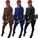 Pre Order: About 7 work days shipping Casual Solid Lantern Sleeve Two Piece Pants Set YUEM-66189