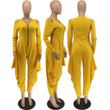 Solid Cold Shoulder Long Sleeve Harem Jumpsuit MXDF-6057