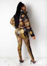 Dollar Print Zipper Long Sleeve 2 Piece Pants Set QSF-51046