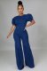 Denim Backless Puff Sleeve Wide Leg Jumpsuit LA-3289