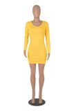 Sexy Solid Ruched Long Sleeve Slim Mini Dress MZ-2663