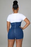 Denim Patchwork Short Sleeve Mini Dress LA-3291
