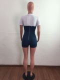 Denim Patchwork Short Sleeve Mini Dress LA-3291