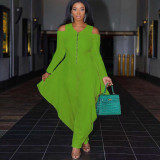 Solid Cold Shoulder Long Sleeve Harem Jumpsuit MXDF-6057