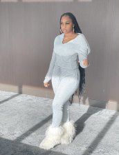 Casual Solid Hooded Long Sleeve 2 Piece Pants Set CXLF-857