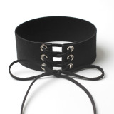 Women Punk Black Lace-Up Choker Necklace YYDF-217